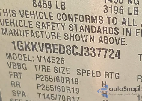 2012 GMC Acadia Slt-1 from USA, damaged, VIN 1GKKVRED8CJ337724